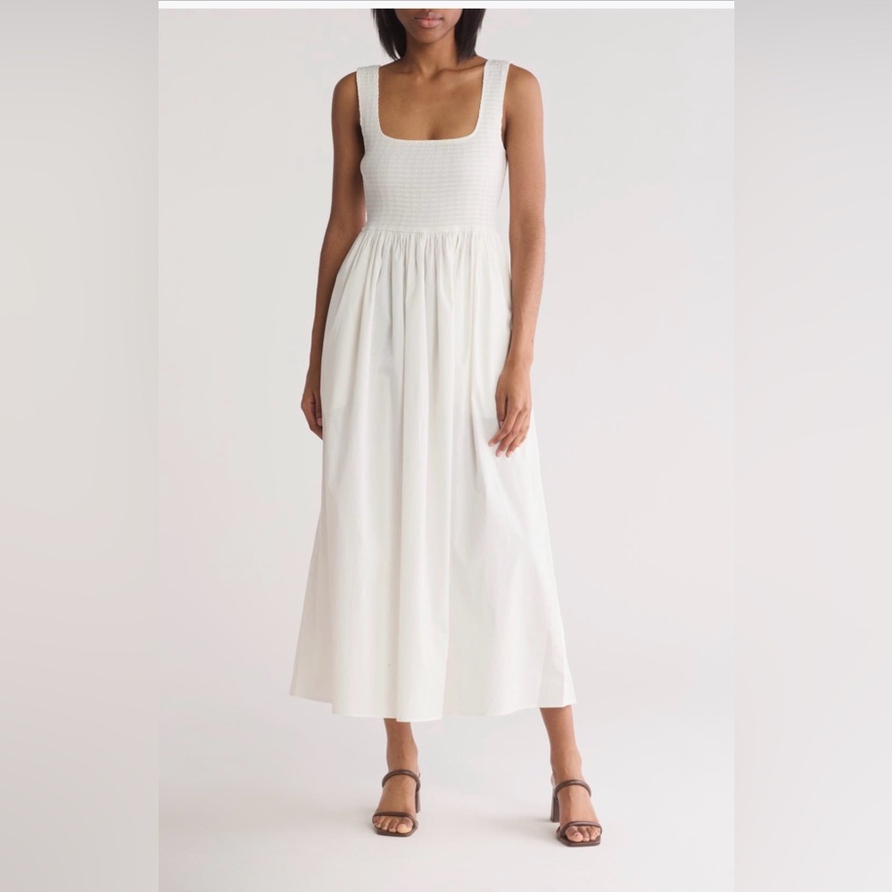 Wayf White Maxi Dress with Smocked Bodice